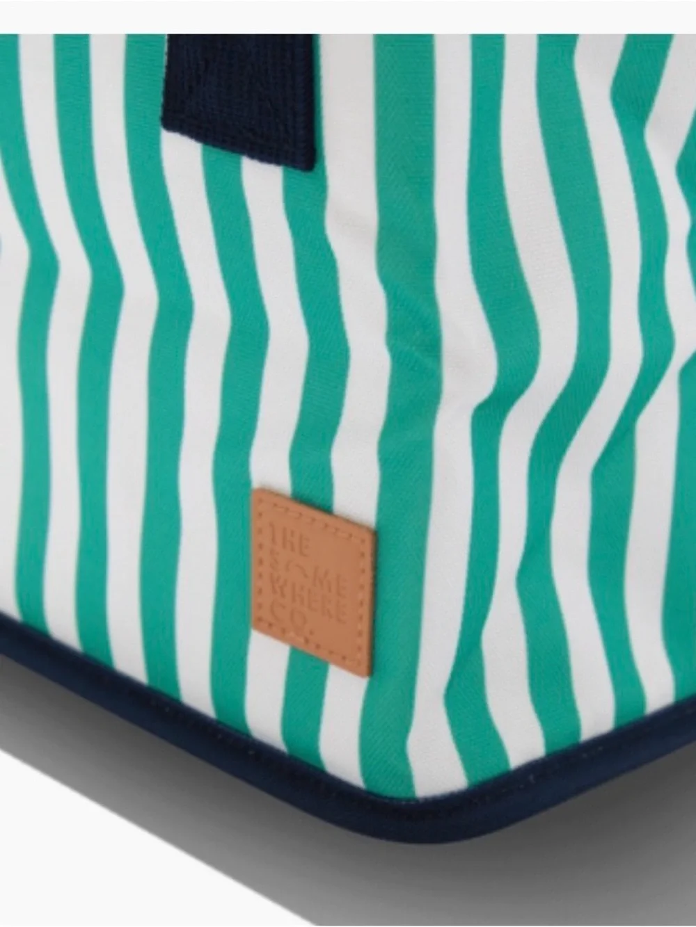 Riviera Teal & White Striped Tote with Navy Handles